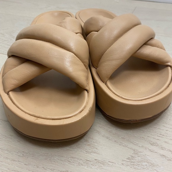 ZARA sheathed tab beige sandals slippers chunky platform quilted 39/9 - Picture 6 of 10